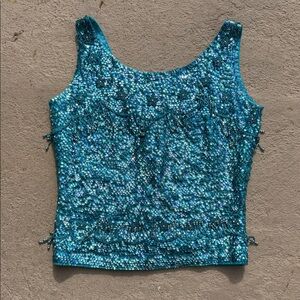 1960s Hand Beaded/Sequin Embellished Turquoise Women's Top